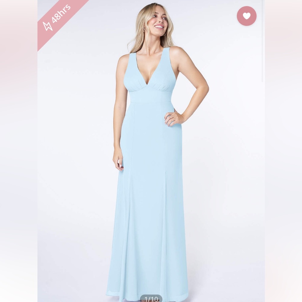 Long light blue floor length gown/ formal/ prom/ bridesmaid dress.